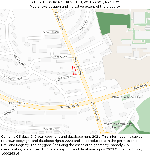 21, BYTHWAY ROAD, TREVETHIN, PONTYPOOL, NP4 8DY: Location map and indicative extent of plot