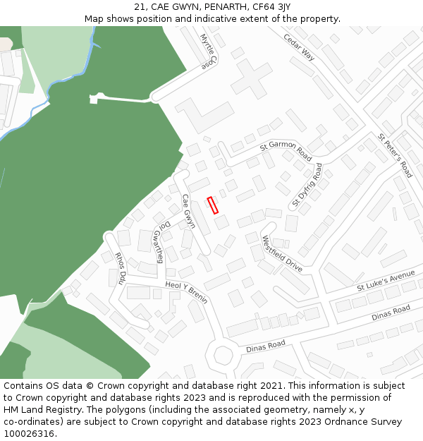 21, CAE GWYN, PENARTH, CF64 3JY: Location map and indicative extent of plot
