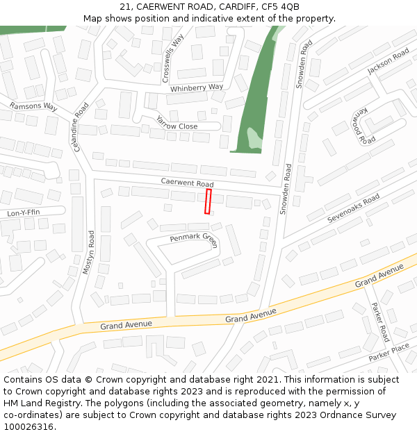 21, CAERWENT ROAD, CARDIFF, CF5 4QB: Location map and indicative extent of plot
