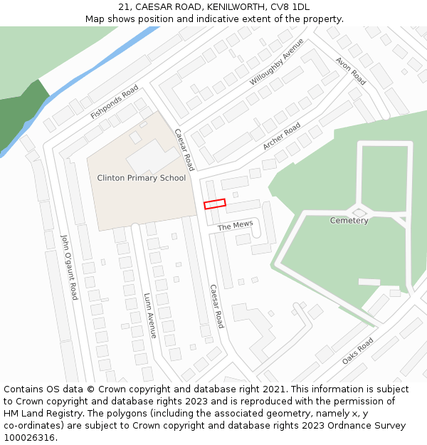 21, CAESAR ROAD, KENILWORTH, CV8 1DL: Location map and indicative extent of plot