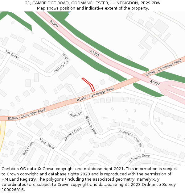 21, CAMBRIDGE ROAD, GODMANCHESTER, HUNTINGDON, PE29 2BW: Location map and indicative extent of plot