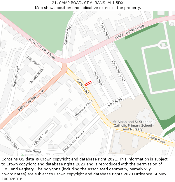 21, CAMP ROAD, ST ALBANS, AL1 5DX: Location map and indicative extent of plot