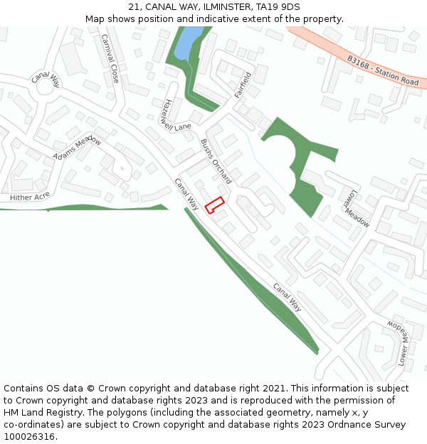 21, CANAL WAY, ILMINSTER, TA19 9DS: Location map and indicative extent of plot