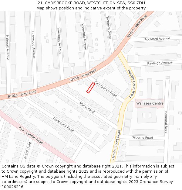 21, CARISBROOKE ROAD, WESTCLIFF-ON-SEA, SS0 7DU: Location map and indicative extent of plot