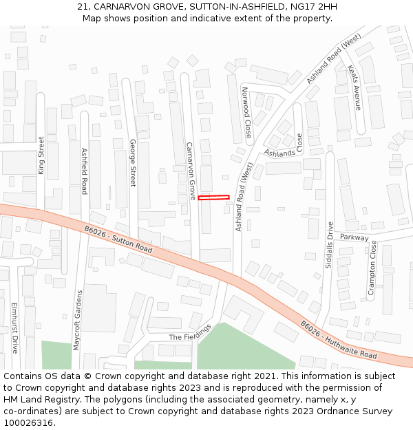 21, CARNARVON GROVE, SUTTON-IN-ASHFIELD, NG17 2HH: Location map and indicative extent of plot