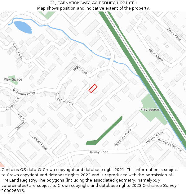 21, CARNATION WAY, AYLESBURY, HP21 8TU: Location map and indicative extent of plot