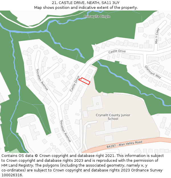 21, CASTLE DRIVE, NEATH, SA11 3UY: Location map and indicative extent of plot
