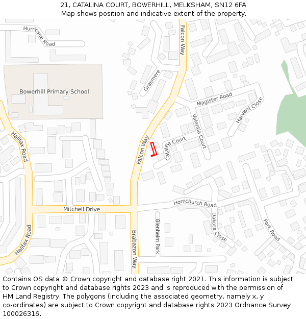 21, CATALINA COURT, BOWERHILL, MELKSHAM, SN12 6FA: Location map and indicative extent of plot