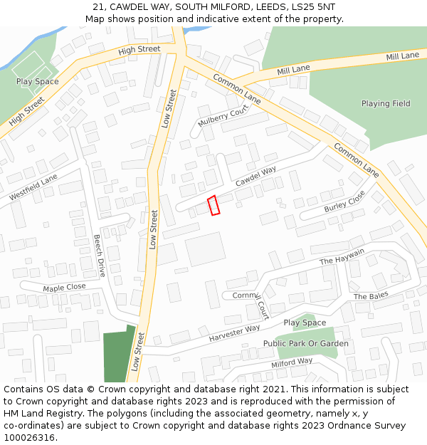 21, CAWDEL WAY, SOUTH MILFORD, LEEDS, LS25 5NT: Location map and indicative extent of plot
