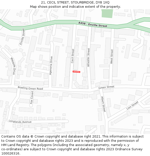 21, CECIL STREET, STOURBRIDGE, DY8 1XQ: Location map and indicative extent of plot
