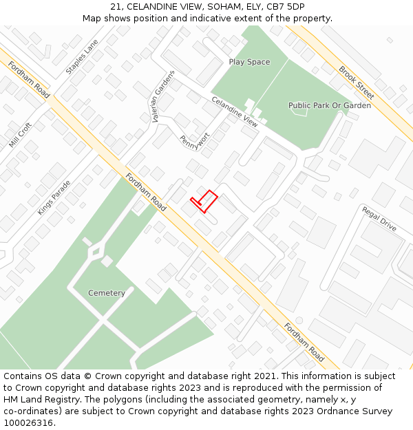 21, CELANDINE VIEW, SOHAM, ELY, CB7 5DP: Location map and indicative extent of plot