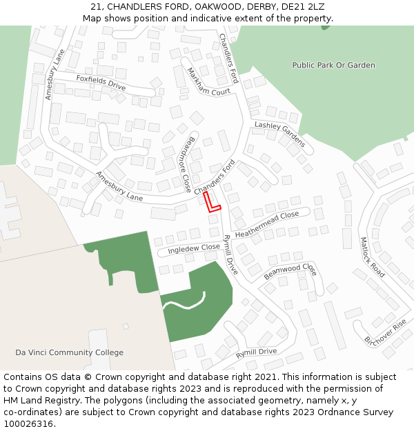 21, CHANDLERS FORD, OAKWOOD, DERBY, DE21 2LZ: Location map and indicative extent of plot