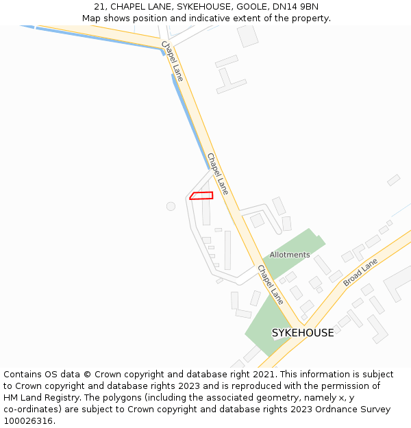21, CHAPEL LANE, SYKEHOUSE, GOOLE, DN14 9BN: Location map and indicative extent of plot