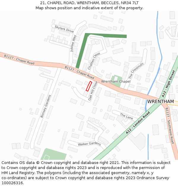 21, CHAPEL ROAD, WRENTHAM, BECCLES, NR34 7LT: Location map and indicative extent of plot