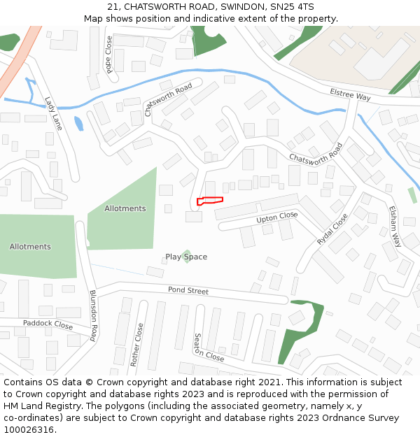 21, CHATSWORTH ROAD, SWINDON, SN25 4TS: Location map and indicative extent of plot