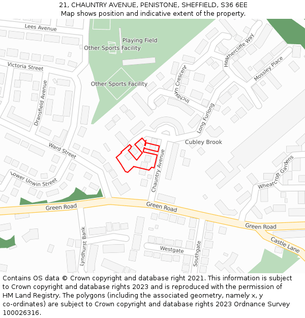 21, CHAUNTRY AVENUE, PENISTONE, SHEFFIELD, S36 6EE: Location map and indicative extent of plot