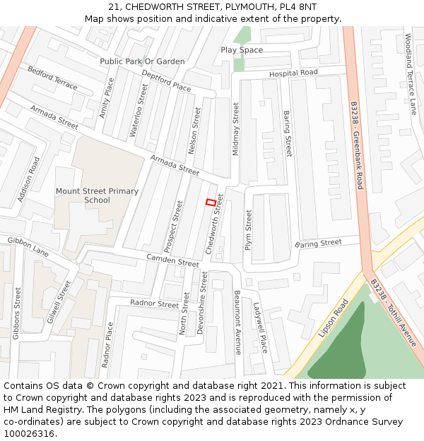 21, CHEDWORTH STREET, PLYMOUTH, PL4 8NT: Location map and indicative extent of plot