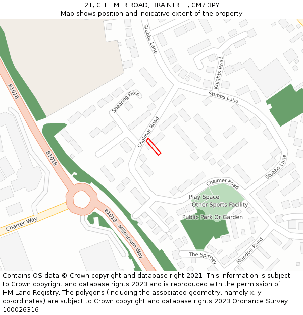 21, CHELMER ROAD, BRAINTREE, CM7 3PY: Location map and indicative extent of plot