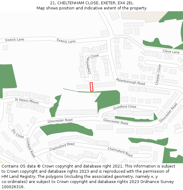 21, CHELTENHAM CLOSE, EXETER, EX4 2EL: Location map and indicative extent of plot