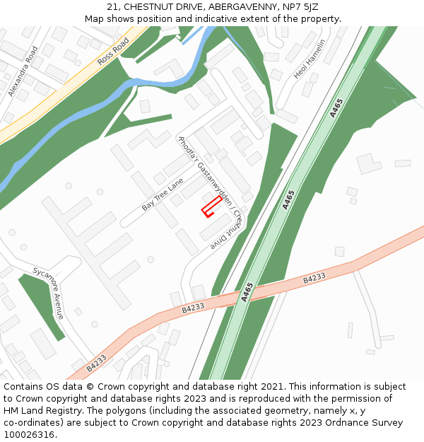 21, CHESTNUT DRIVE, ABERGAVENNY, NP7 5JZ: Location map and indicative extent of plot