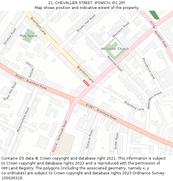 21, CHEVALLIER STREET, IPSWICH, IP1 2PF: Location map and indicative extent of plot
