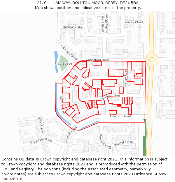 21, CHILHAM WAY, BOULTON MOOR, DERBY, DE24 5BA: Location map and indicative extent of plot