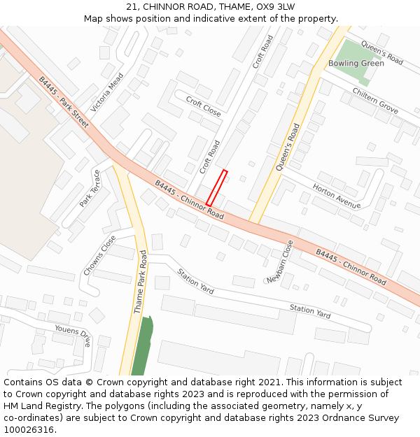 21, CHINNOR ROAD, THAME, OX9 3LW: Location map and indicative extent of plot