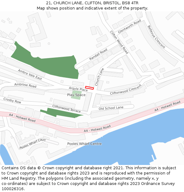 21, CHURCH LANE, CLIFTON, BRISTOL, BS8 4TR: Location map and indicative extent of plot