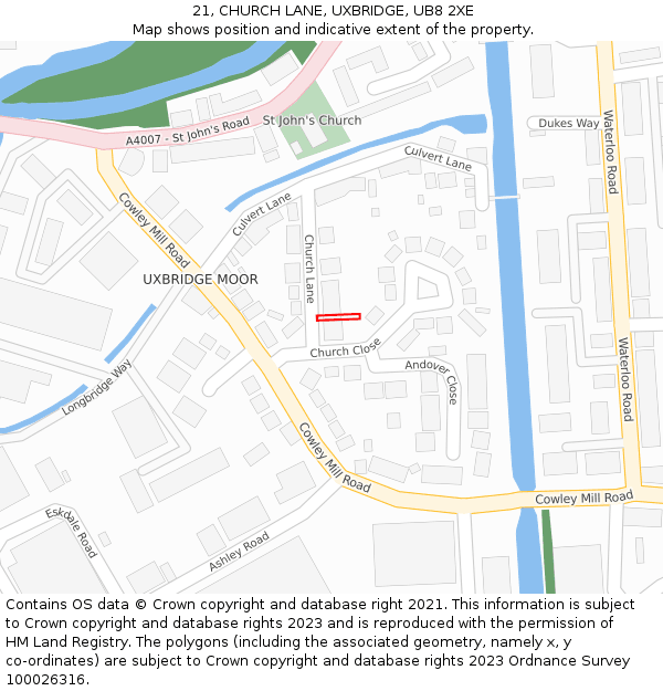 21, CHURCH LANE, UXBRIDGE, UB8 2XE: Location map and indicative extent of plot