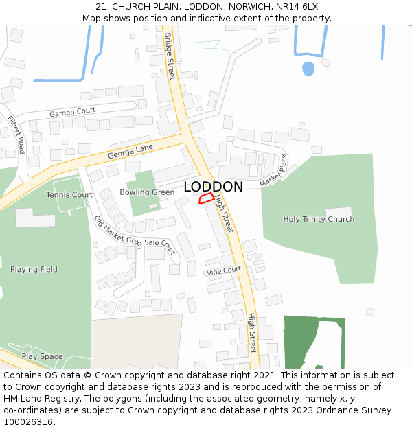 21, CHURCH PLAIN, LODDON, NORWICH, NR14 6LX: Location map and indicative extent of plot