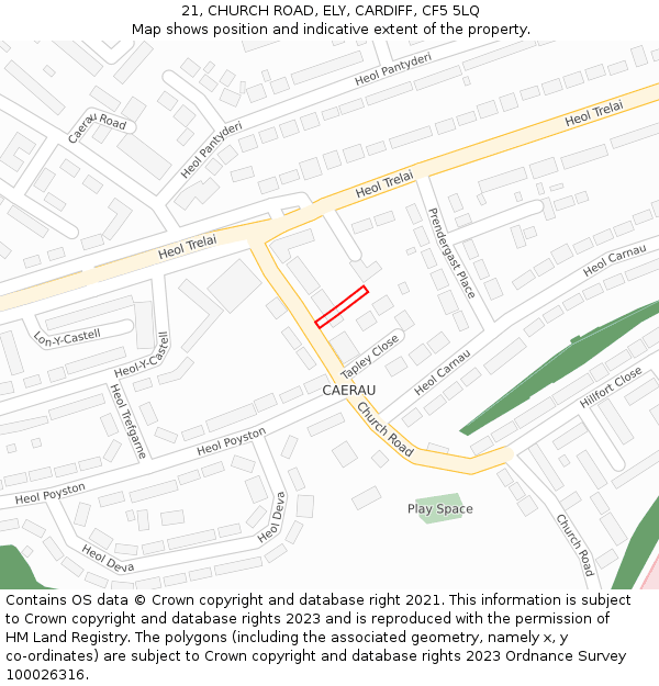 21, CHURCH ROAD, ELY, CARDIFF, CF5 5LQ: Location map and indicative extent of plot