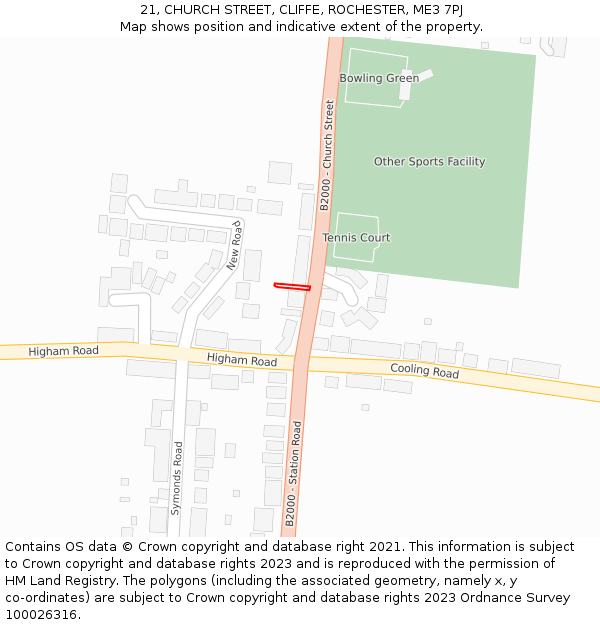 21, CHURCH STREET, CLIFFE, ROCHESTER, ME3 7PJ: Location map and indicative extent of plot