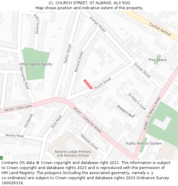 21, CHURCH STREET, ST ALBANS, AL3 5NG: Location map and indicative extent of plot