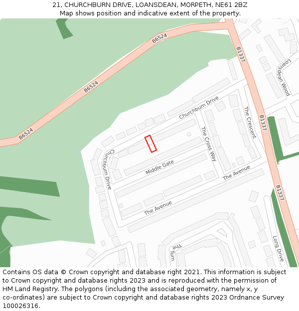 21, CHURCHBURN DRIVE, LOANSDEAN, MORPETH, NE61 2BZ: Location map and indicative extent of plot