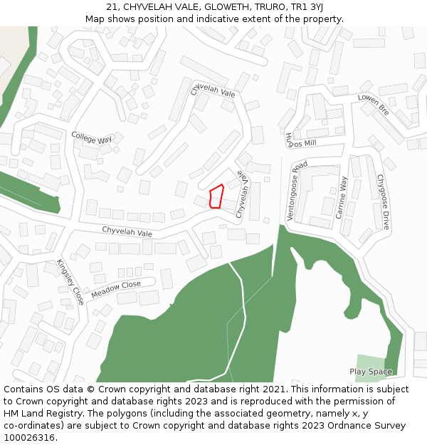 21, CHYVELAH VALE, GLOWETH, TRURO, TR1 3YJ: Location map and indicative extent of plot