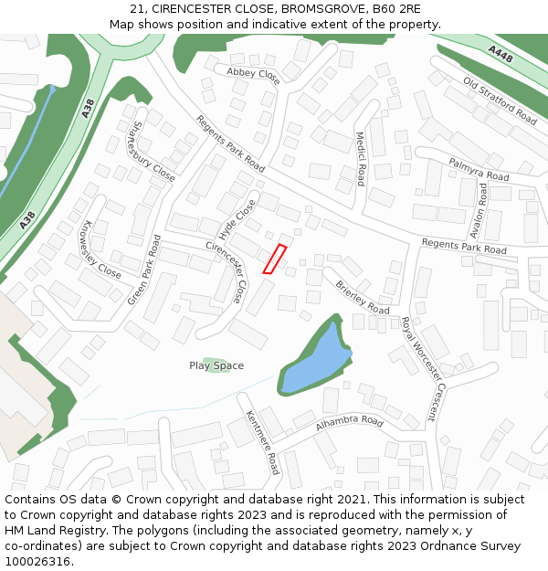 21, CIRENCESTER CLOSE, BROMSGROVE, B60 2RE: Location map and indicative extent of plot