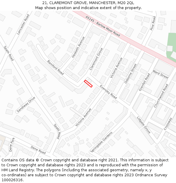 21, CLAREMONT GROVE, MANCHESTER, M20 2QL: Location map and indicative extent of plot
