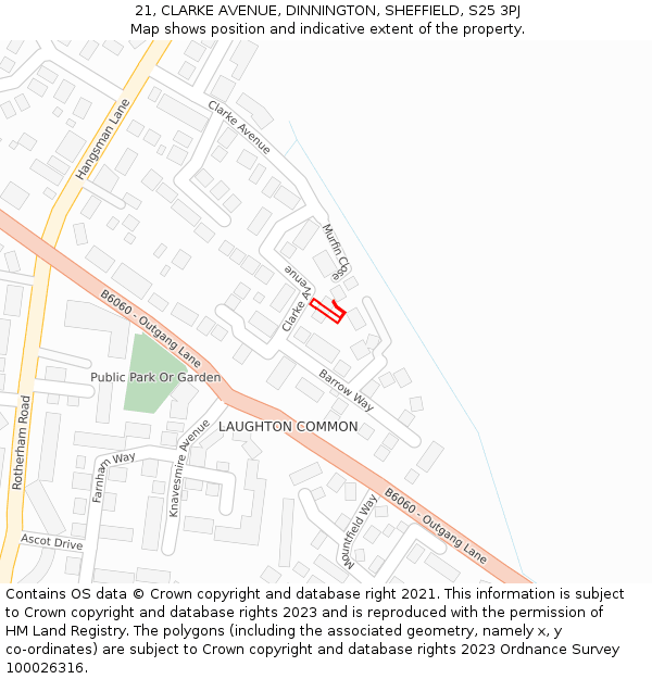 21, CLARKE AVENUE, DINNINGTON, SHEFFIELD, S25 3PJ: Location map and indicative extent of plot