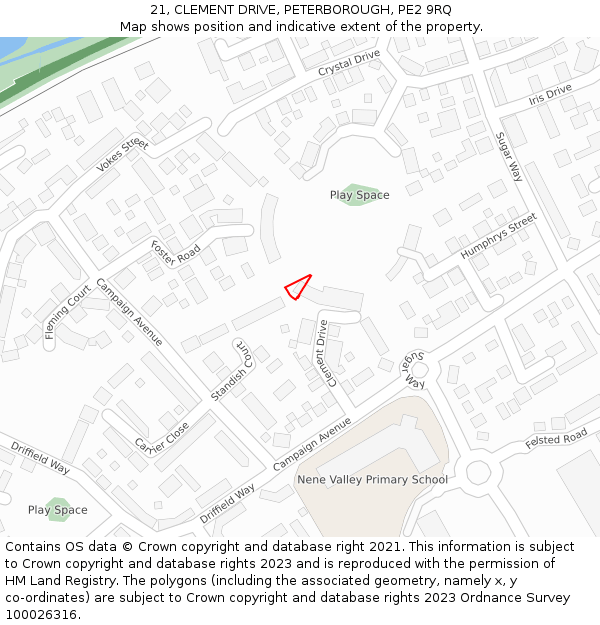 21, CLEMENT DRIVE, PETERBOROUGH, PE2 9RQ: Location map and indicative extent of plot