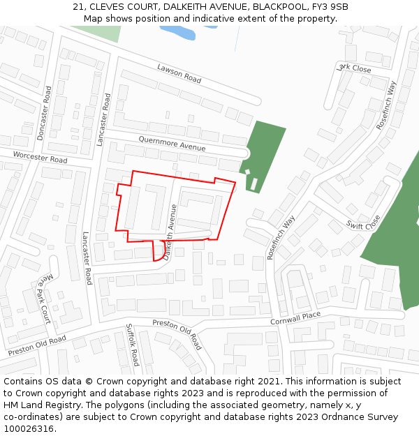 21, CLEVES COURT, DALKEITH AVENUE, BLACKPOOL, FY3 9SB: Location map and indicative extent of plot