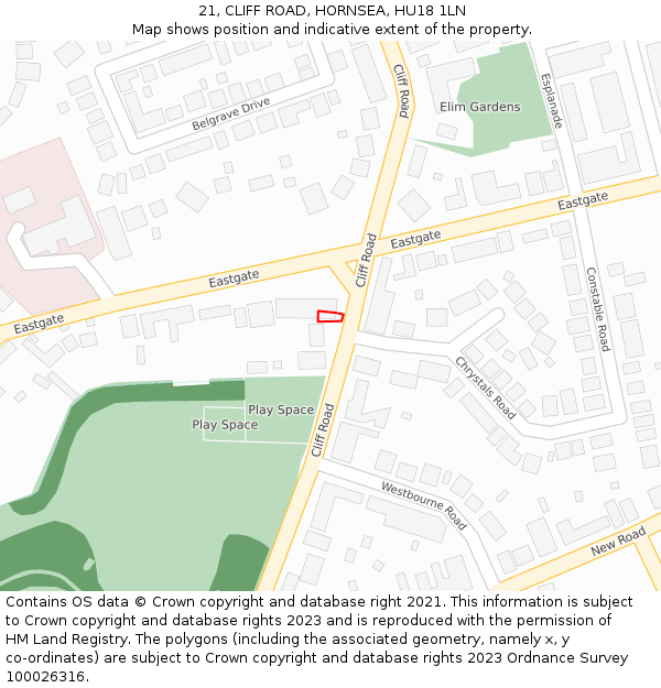 21, CLIFF ROAD, HORNSEA, HU18 1LN: Location map and indicative extent of plot