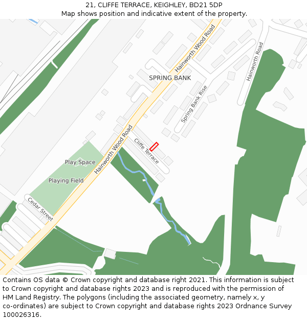 21, CLIFFE TERRACE, KEIGHLEY, BD21 5DP: Location map and indicative extent of plot
