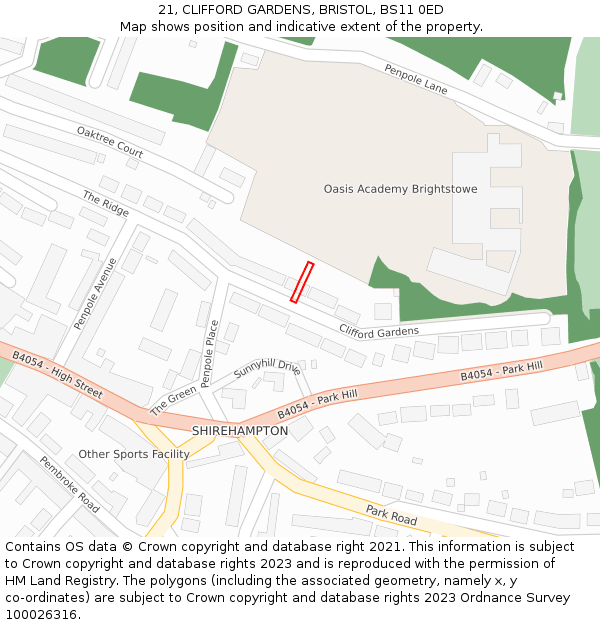21, CLIFFORD GARDENS, BRISTOL, BS11 0ED: Location map and indicative extent of plot