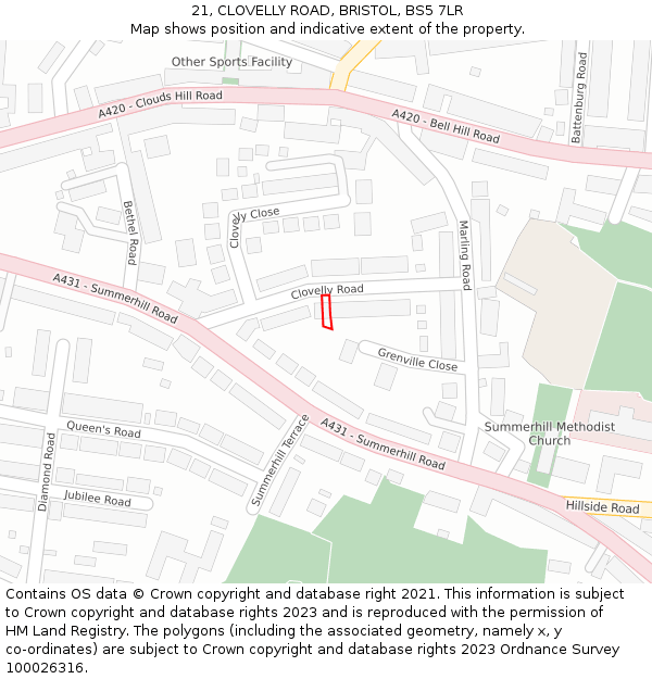 21, CLOVELLY ROAD, BRISTOL, BS5 7LR: Location map and indicative extent of plot