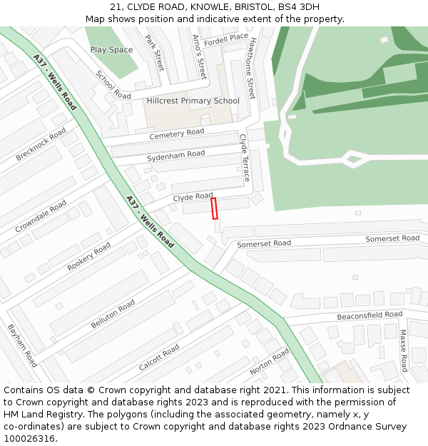 21, CLYDE ROAD, KNOWLE, BRISTOL, BS4 3DH: Location map and indicative extent of plot