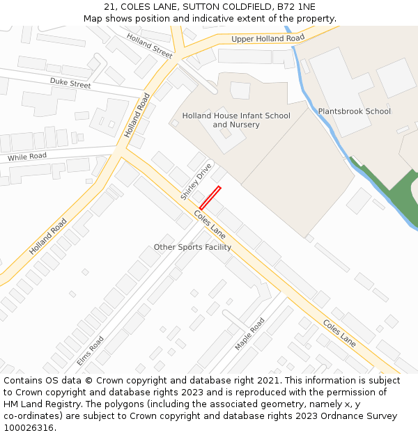 21, COLES LANE, SUTTON COLDFIELD, B72 1NE: Location map and indicative extent of plot