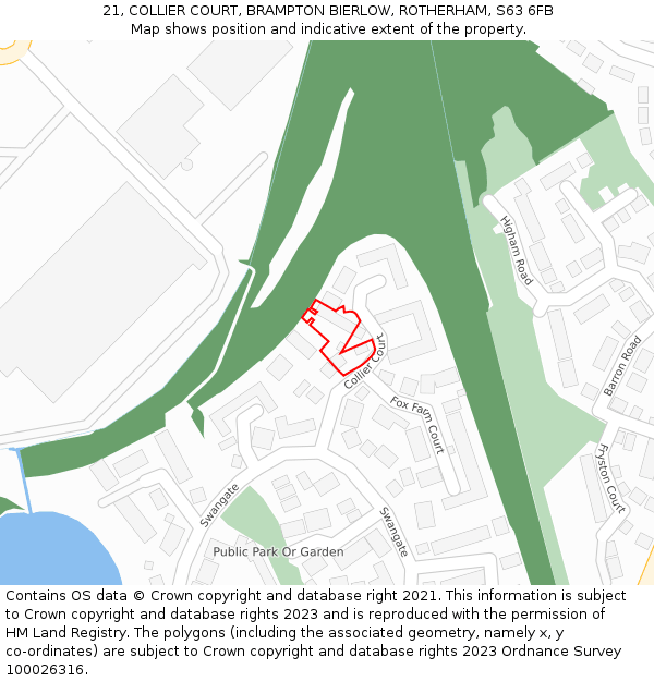 21, COLLIER COURT, BRAMPTON BIERLOW, ROTHERHAM, S63 6FB: Location map and indicative extent of plot