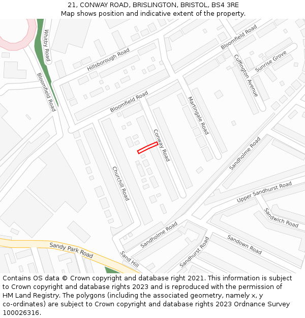 21, CONWAY ROAD, BRISLINGTON, BRISTOL, BS4 3RE: Location map and indicative extent of plot