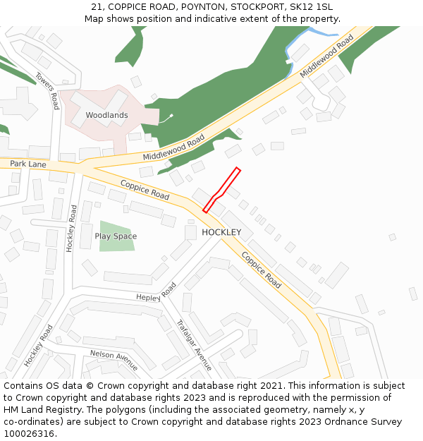 21, COPPICE ROAD, POYNTON, STOCKPORT, SK12 1SL: Location map and indicative extent of plot