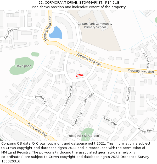 21, CORMORANT DRIVE, STOWMARKET, IP14 5UE: Location map and indicative extent of plot